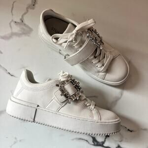 Stuart Weitzman White Shine Buckle Sneaker Size 6